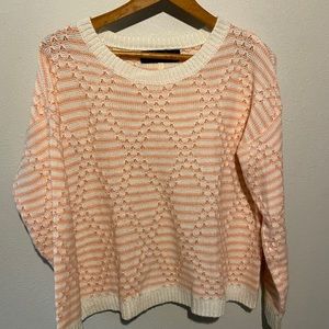 Crew neck peak a boo sweater in cream and blush